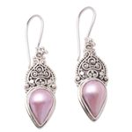Cultured pearl dangle earrings, 'Ripe Fruit' - Floral Pink Cultured Pearl Dangle Earrings from Bali