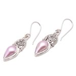 Cultured pearl dangle earrings, 'Ripe Fruit' - Floral Pink Cultured Pearl Dangle Earrings from Bali