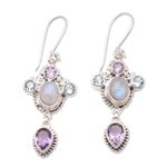 Multi-gemstone dangle earrings, 'Charming Light' - Floral Multi-Gemstone Dangle Earrings Crafted in Bali