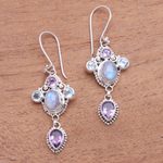 Multi-gemstone dangle earrings, 'Charming Light' - Floral Multi-Gemstone Dangle Earrings Crafted in Bali