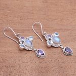 Multi-gemstone dangle earrings, 'Charming Light' - Floral Multi-Gemstone Dangle Earrings Crafted in Bali