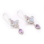 Multi-gemstone dangle earrings, 'Charming Light' - Floral Multi-Gemstone Dangle Earrings Crafted in Bali