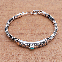 Gold accented turquoise pendant bracelet, 'Center of Hope' - Gold Accented Natural Turquoise Pendant Bracelet from Bali