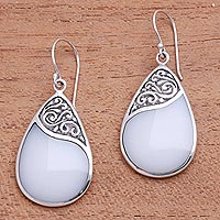 Sterling silver dangle earrings, 'Cloud Drops' - Drop-Shaped Sterling Silver and Resin Dangle Earrings