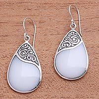 Sterling silver and resin dangle earrings, 'Cloud Drops' - Drop-Shaped Sterling Silver and Resin Dangle Earrings