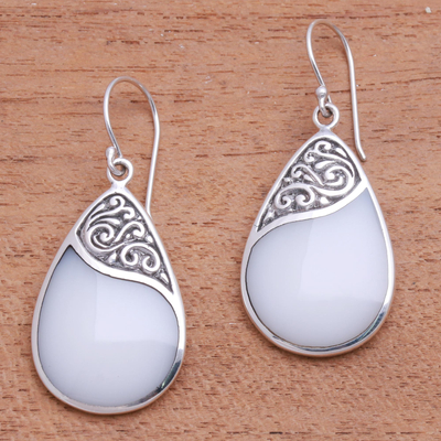 Sterling silver dangle earrings, 'Cloud Drops' - Drop-Shaped Sterling Silver and Resin Dangle Earrings
