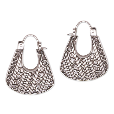 Sterling Silver Hoop Earrings with Handcrafted Designs