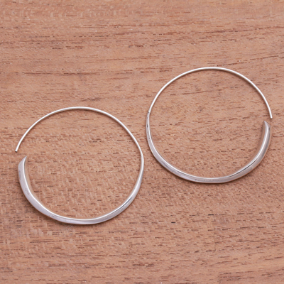 Sterling silver half-hoop earrings, 'Expanding Beauty' - Handcrafted Sterling Silver Half-Hoop Earrings from Bali