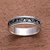 Triangle Pattern Sterling Silver Band Ring from Bali,'Triangular Texture'