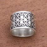 Sterling silver band ring, 'Bold Circles' - Circle Pattern Sterling Silver Band Ring from Bali