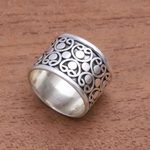 Sterling silver band ring, 'Bold Circles' - Circle Pattern Sterling Silver Band Ring from Bali