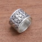 Sterling silver band ring, 'Bold Circles' - Circle Pattern Sterling Silver Band Ring from Bali