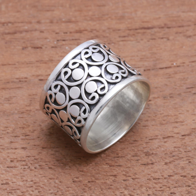 Circle Pattern Sterling Silver Band Ring from Bali - Bold Circles | NOVICA
