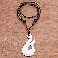Bone pendant necklace, 'Gray Whale' - Whale Pendant Necklace Crafted in Bali