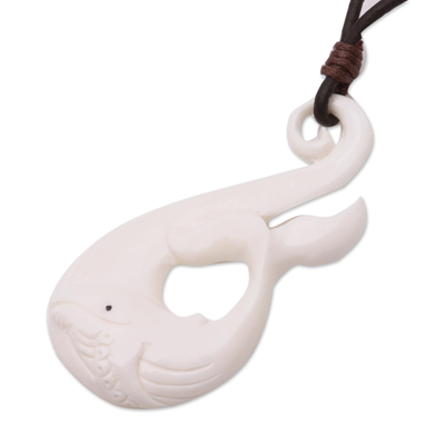 Bone pendant necklace, 'Gray Whale' - Whale Pendant Necklace Crafted in Bali