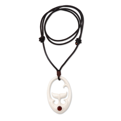 Garnet Whale Tail Pendant Necklace from Bali