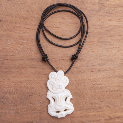 Spirit-Themed Bone Pendant Necklace Crafted in Bali - Mythical Spirit