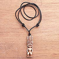 Bone pendant necklace, 'Polynesian Figure'