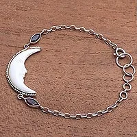 Garnet pendant bracelet, 'Happy Crescent'