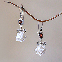 Garnet dangle earrings, 'Glittering Padma'