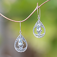 Blue topaz dangle earrings, 'Glittering Pear'