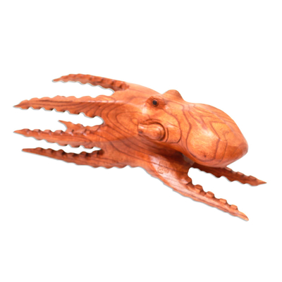 Wood sculpture, 'Ready to Strike' - Jempinis Wood Octopus Sculpture from Bali
