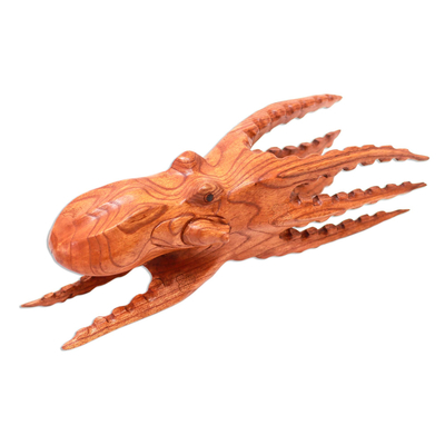 Wood sculpture, 'Ready to Strike' - Jempinis Wood Octopus Sculpture from Bali