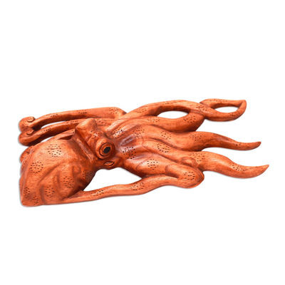 Wood wall sculpture, 'Octopus of the Deep' - Jempinis Wood Octopus Wall Sculpture from Bali