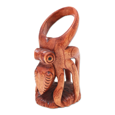 Hand-Carved Wood Octopus Wine Holder from Bali