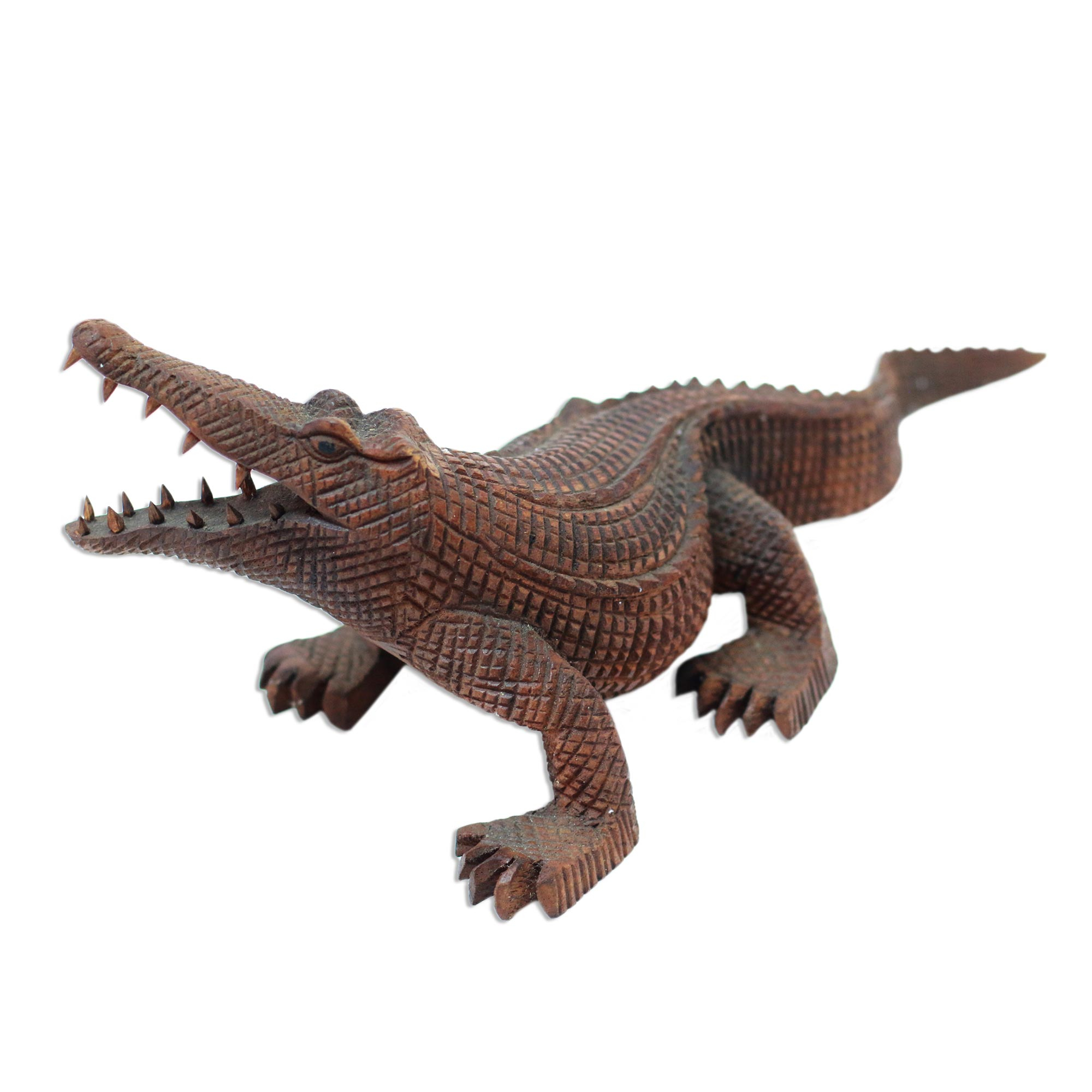 Hand-carved Suar Wood Crocodile Sculpture From Bali - Fierce Crocodile 