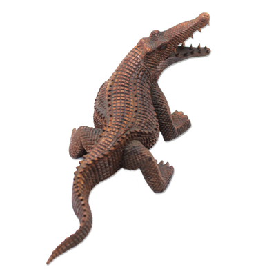 Wood sculpture, 'Fierce Crocodile' - Hand-Carved Suar Wood Crocodile Sculpture from Bali