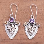 Amethyst and citrine dangle earrings, 'Swirl Drops' - Swirl Pattern Amethyst and Citrine Dangle Earrings