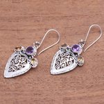 Amethyst and citrine dangle earrings, 'Swirl Drops' - Swirl Pattern Amethyst and Citrine Dangle Earrings