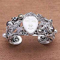 Multi-gemstone cuff bracelet, 'Dragon Empire' - Dragon-Themed Multi-Gemstone Cuff Bracelet from Bali