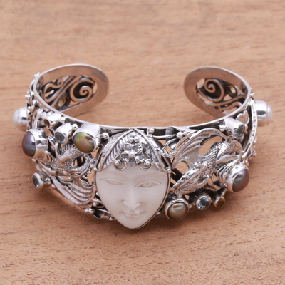Multi-gemstone cuff bracelet, 'Dragon Empire' - Dragon-Themed Multi-Gemstone Cuff Bracelet from Bali