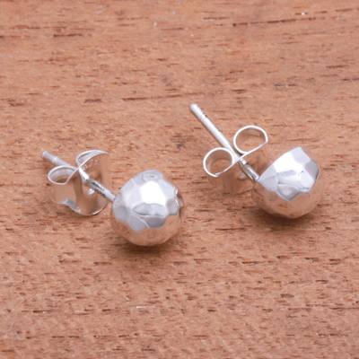 Sterling silver stud earrings, 'Hammered Domes' - Domed Sterling Silver Stud Earrings from Bali
