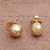 Gold plated sterling silver stud earrings, 'Hammered Domes'