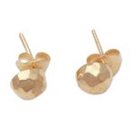 Gold plated sterling silver stud earrings, 'Hammered Domes' - Domed Gold Plated Sterling Silver Stud Earrings from Bali