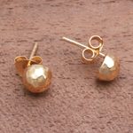 Gold plated sterling silver stud earrings, 'Hammered Domes' - Domed Gold Plated Sterling Silver Stud Earrings from Bali