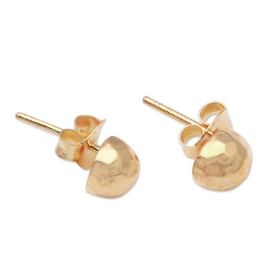 Gold plated sterling silver stud earrings, 'Hammered Domes' - Domed Gold Plated Sterling Silver Stud Earrings from Bali