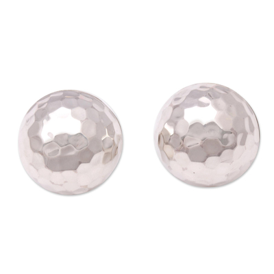Sterling silver button earrings, 'Hammered Domes' - Domed Sterling Silver Button Earrings from Bali