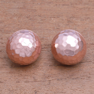 Pendientes botón de plata de primera ley recubierta de oro rosa - Pendientes botón bombardeados de plata de primera ley recubierta de oro rosa