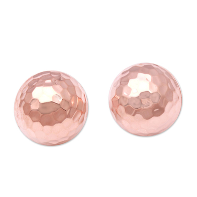 Rose gold plated sterling silver button earrings, 'Hammered Domes' - Domed Rose Gold Plated Sterling Silver Button Earrings