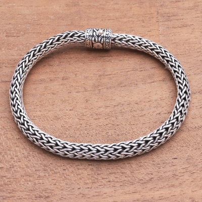 Sterling silver chain bracelet, 'Simply Classic' - Sterling Silver Foxtail Chain Bracelet from Bali