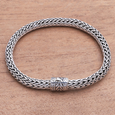 Sterling Silver Foxtail Chain Bracelet from Bali - Simply Classic | NOVICA