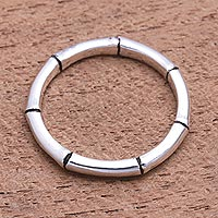 Handcrafted Bamboo Motif Sterling Silver Band Ring,'Bamboo Regeneration''