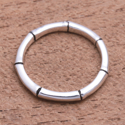 Sterling silver band ring, 'Bamboo Regeneration' - Handcrafted Bamboo Motif Sterling Silver Band Ring
