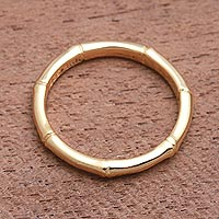 Gold plated sterling silver band ring, 'Bamboo Regeneration'