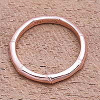 Rose gold plated sterling silver band ring, 'Bamboo Regeneration' - Bamboo Motif Silver Band Ring Bathed in 18k Rose Gold