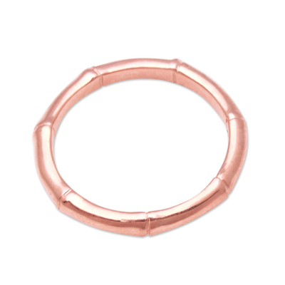 Bamboo Motif Silver Band Ring Bathed in 18k Rose Gold